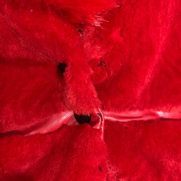 Red Faux Fur Long Coat + Sheer Tulle Open Skirt Overlay For Women Size XL - Picture 7 of 7